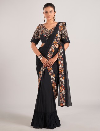 Black designer ready to wear saree