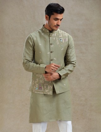 Green mirror worked waistcoat set for wedding