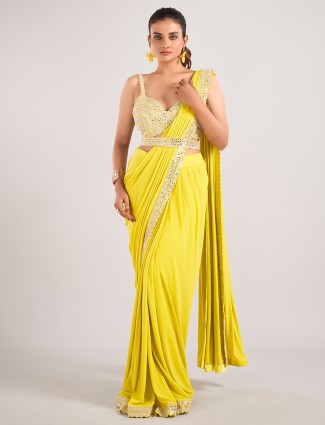 Lemon green lycra ready to wear saree