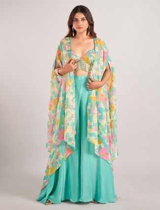 Mint green satin silk wedding wear palazzo suit