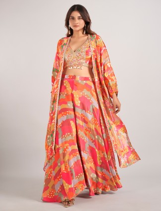Multi color satin silk palazzo suit for festive