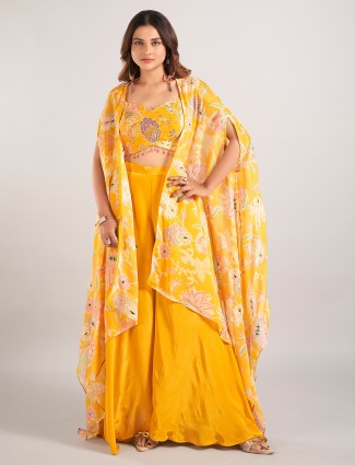 Mustard yellow satin silk jacket style palazzo suit