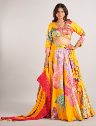 Mustard yellow silk wedding wear lehenga choli for women