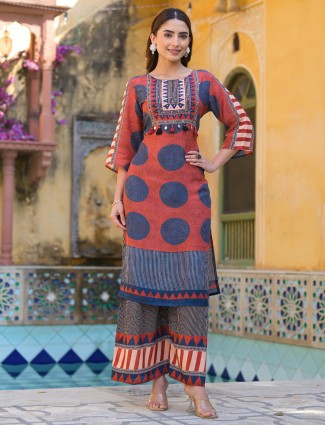 Brown Printed kurti set 