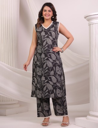 Charcoal black printed kurti set for Women