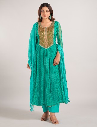 Mint green printed  georgette salwar suit with dupatta 