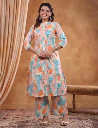 Multi color printed cotton kurti set for Women