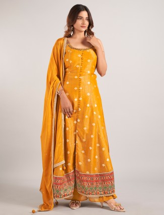 Mustard yellow cotton silk wedding palazzo suit