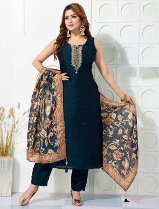 Navy silk salwar suit for Festival