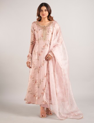 Onion pink soft organza salwar suit with dupatta for Women