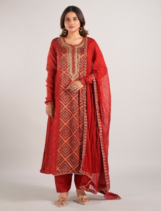 Pastel red cotton silk wedding salwar suit