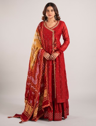 Red cotton silk wedding wear lehenga suit