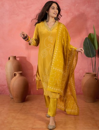 Yellow Printed cotton silk Kurti Set