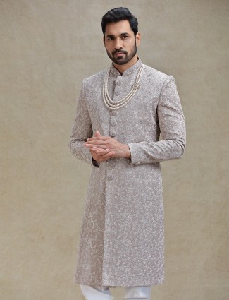 Light pink silk wedding sherwani with dupatta