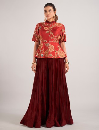 Maroon georgette designer palazzo suit for Women