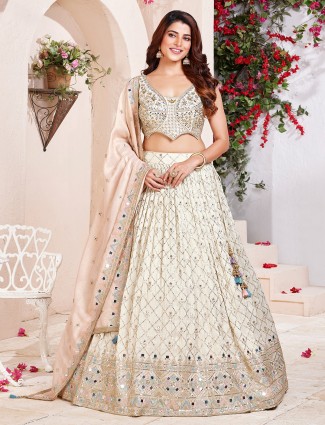 Cream silk women lehenga choli
