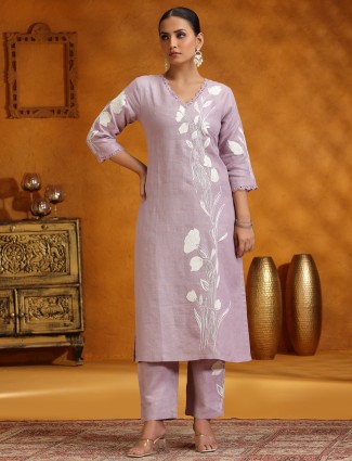 Lilac purple women cotton kurti set