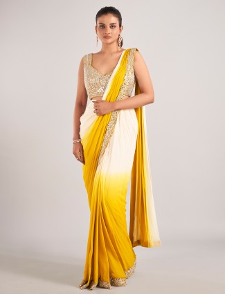 Lycra ready to wear saree in shaded cream and yellow