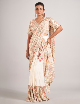 Off-white important fabric ready to wear saree for women