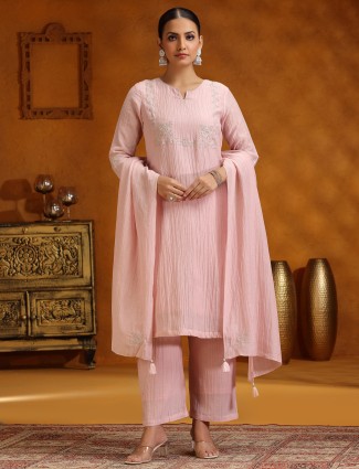 Pink cotton silk women kurti set with dupatta 