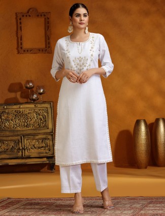 White cotton kurti set for festive wear