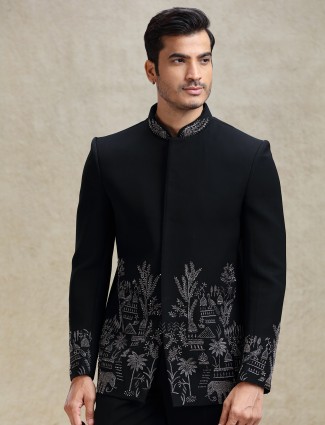 Black crystal work jodhpuri set