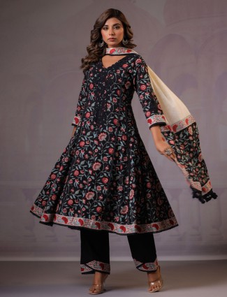 Black kurti set for women in printed