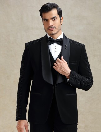 Black terry rayon reception tuxedo suit for mens