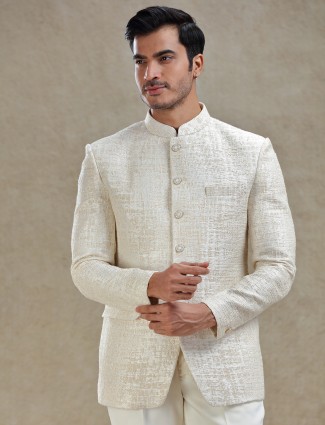 Cream textured jodhpuri set 