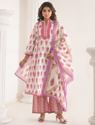 Light purple cotton printed kurti set