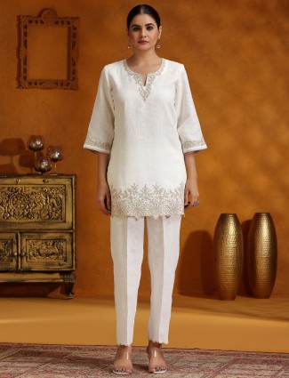 Off-white cotton co-ord set for Women