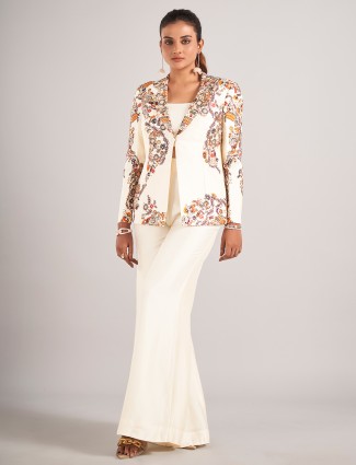 Off-white designer silk palazzo suit for Festival