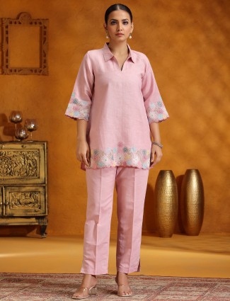 Pink cotton co-ord set for Festival