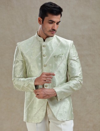 Pista green textured bandh gala jodhopuri suit for men