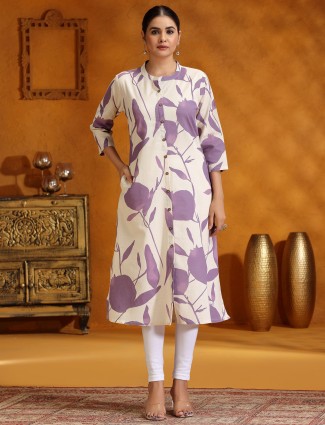 Trendy lavender cotton printed  kurti