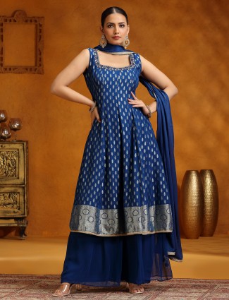 Blue georgette wedding wear palazzo suit