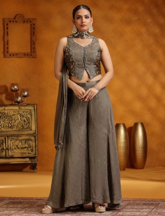 Latest grey georgette palazzo suit