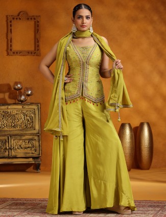 Lemon yellow palazzo suit with dupatta
