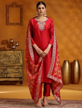 Maroon festival wear salwar suit in silk