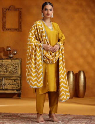 Mustard yellow silk salwra suit for women
