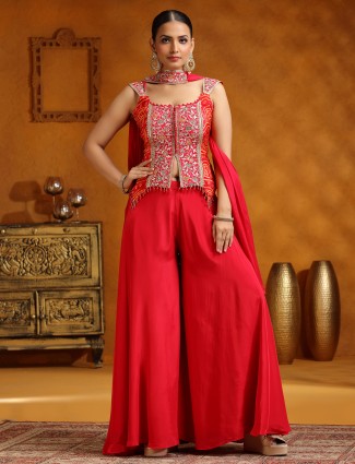 Pink satin silk wedding wear palazzo suit in satin silk