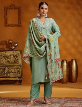 Pista green salwar suit in silk