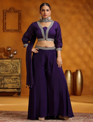 Purple satin silk palazzo suit for women