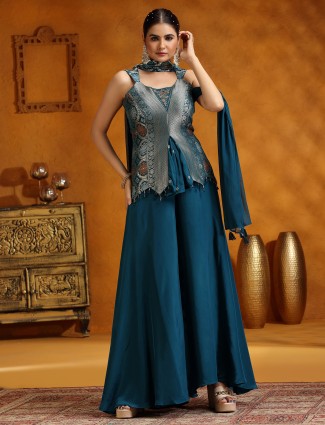 Rama green palazzo suit in satin silk