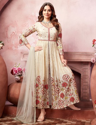 Cream silk salwar suit for festive wear