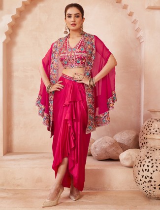 Magenta designer silk suit for women