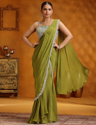 Mehendi green wedding chinon silk saree