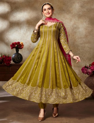 Elegant olive silk salwar suit for women