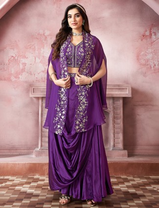 Purple silk salwar suit with designer detailing