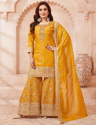 Yellow silk palazzo suit for festive days